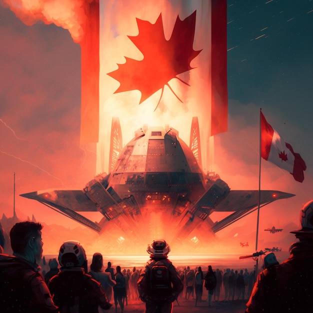 A poster for the launch of the rocket that says canada on it