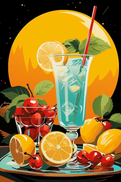 Poster of lemons cocktails with lemons mint ai generative