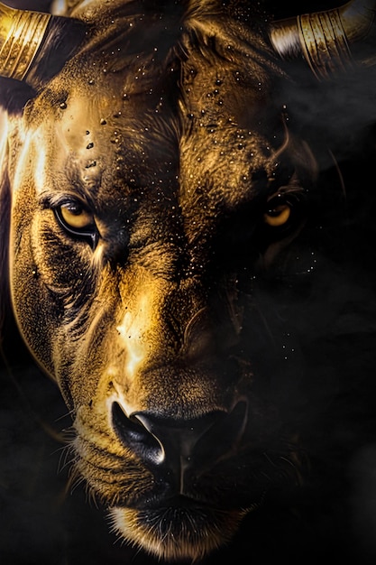 A poster for the lion king shows a golden lion's face.