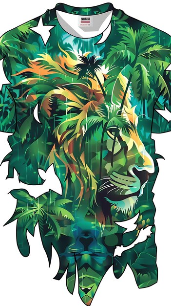 a poster of a lion with a green background