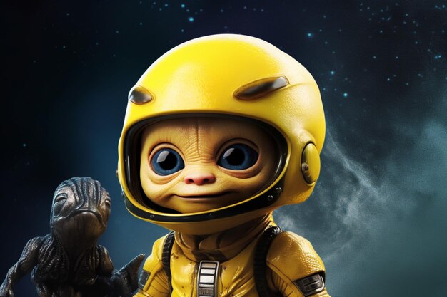 Photo a poster of a little alien with a yellow helmet a