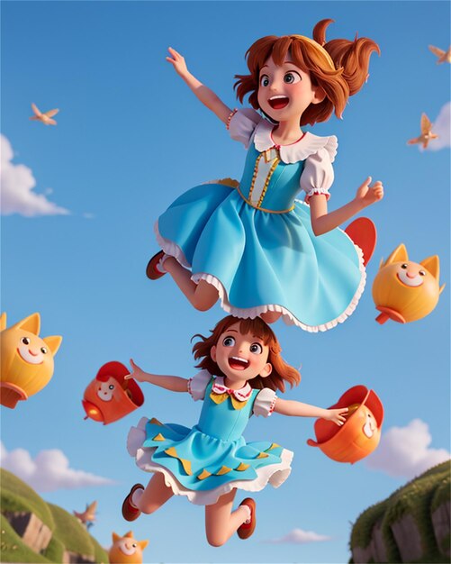 a poster for a little girl with a bird flying in the sky