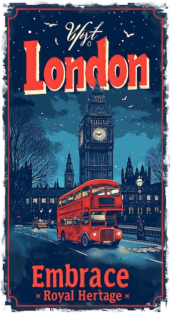 Poster of London Text and Slogan Embrace the Royal Heritage With a Lan Illustration Layout Design