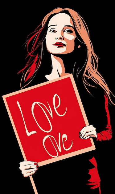 Photo a poster for love is shown with a woman holding a red sign that says love