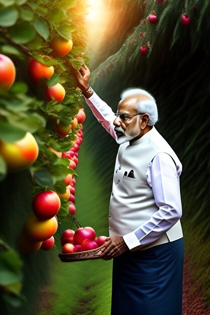 A poster of a man holding a basket of peaches