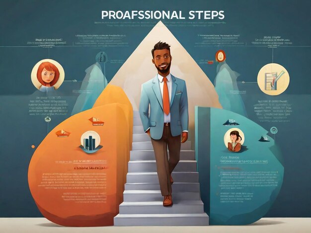 a poster of a man walking up stairs with steps