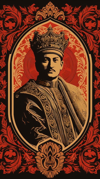 a poster of a man wearing a crown