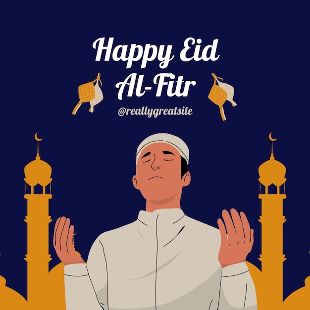 a poster for a man with a blue background that says eid al fitr