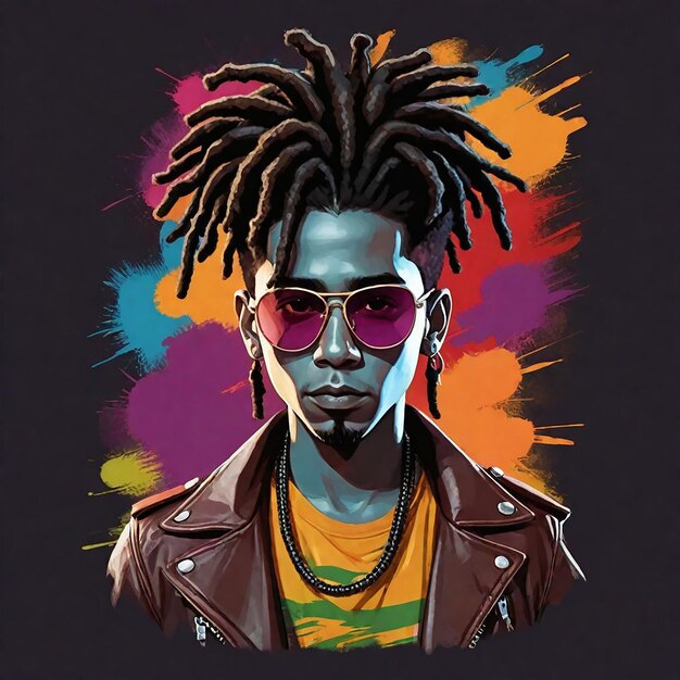 a poster of a man with dreadlocks and sunglasses