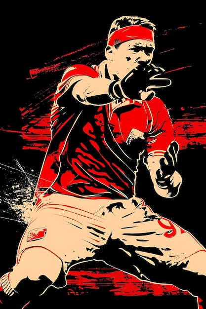 a poster of a man with a red shirt on