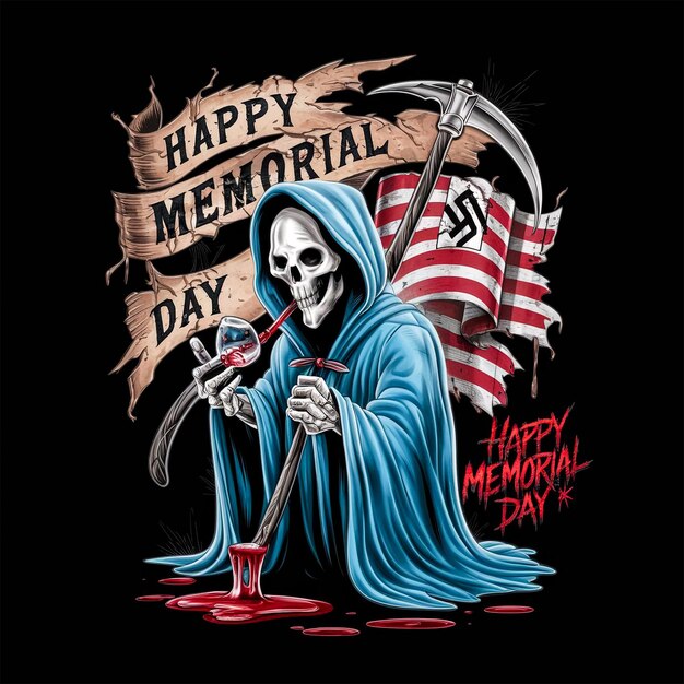 a poster of a man with a sword and flags and a flag that says happy memorial day