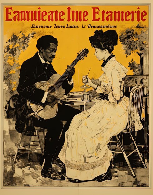 a poster for a man and a woman playing a guitar