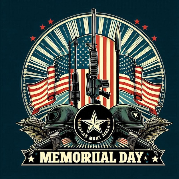 a poster for memorial day with a flag and a flag on it