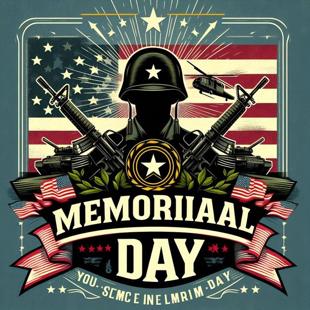 a poster for memorial day with a flag and a flag behind it