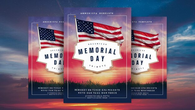 Photo a poster for memorial day with a flag and a sky background