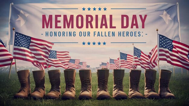 Photo a poster for memorial day with flags and a banner that says memorial day