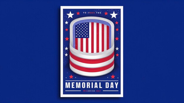 a poster for memorial day with a red white and blue flag on it