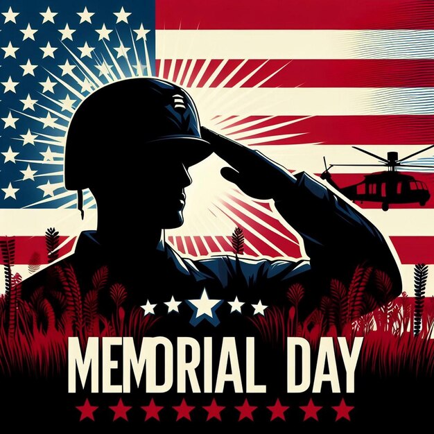 Photo poster for memorial day with a soldier holding a gun