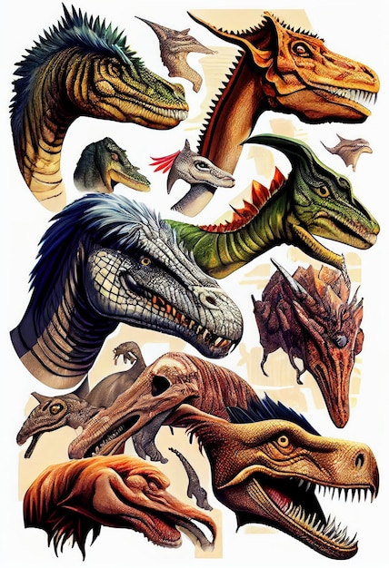 Poster met verschillende soorten dinosaurussen in één set