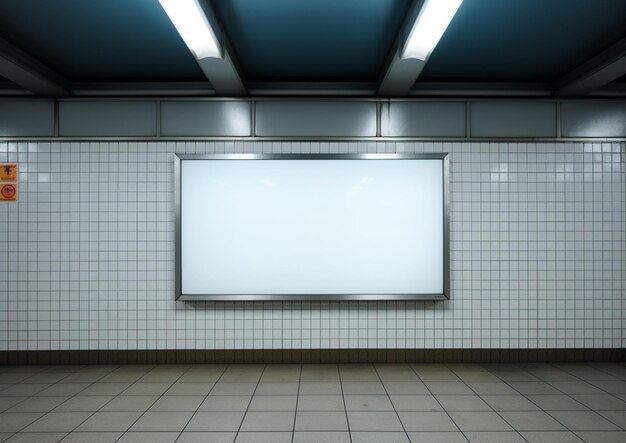 Poster on metro with blank screen for mockup