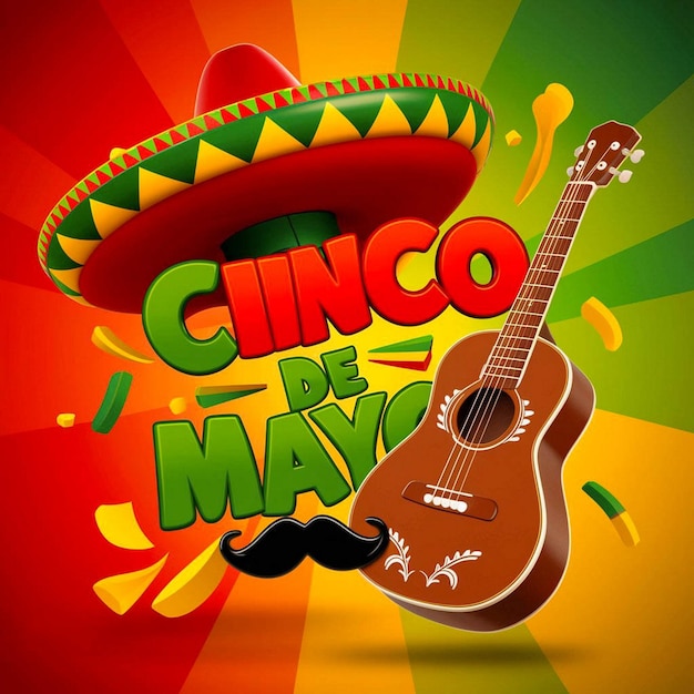 a poster for a mexican guitar and a guitar with a picture of a guitar and a hat