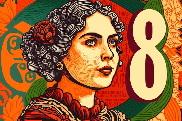 A poster for a mexican woman with the number 8 on it