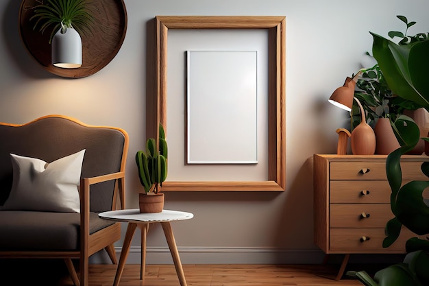 Poster mockup met houten frame in interieur background3d rendering Generatieve Ai