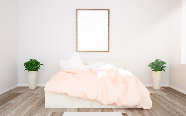 Poster mockup on pink bedroom