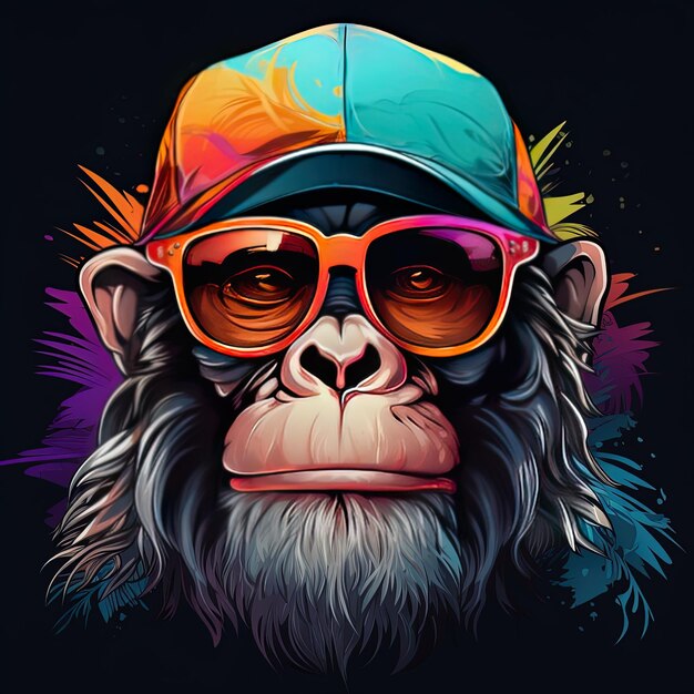 плакат с обезьяной в шляпе и солнцезащитных очках.
