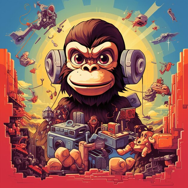 a poster for a monkey with headphones on it