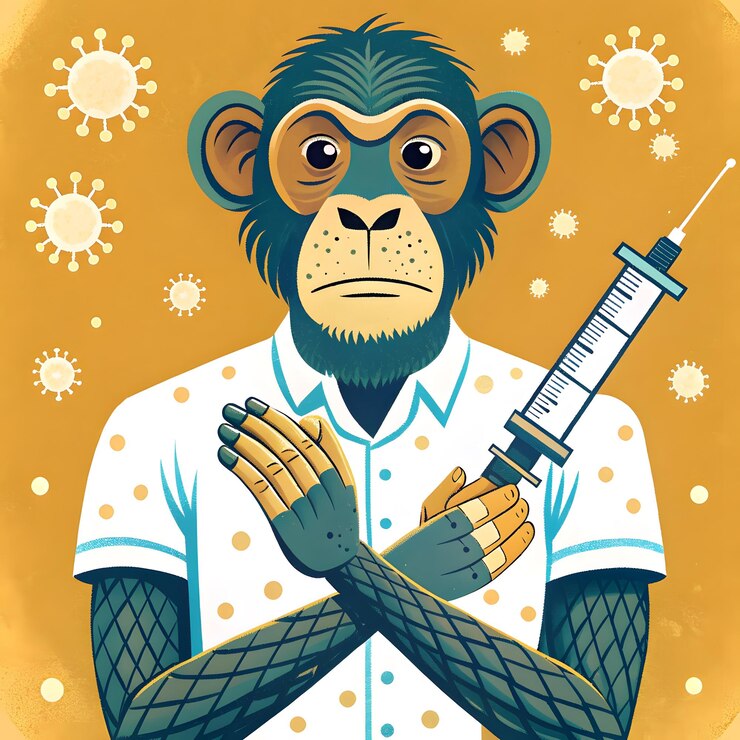 Photo a poster for a monkey with a syringe in his hand