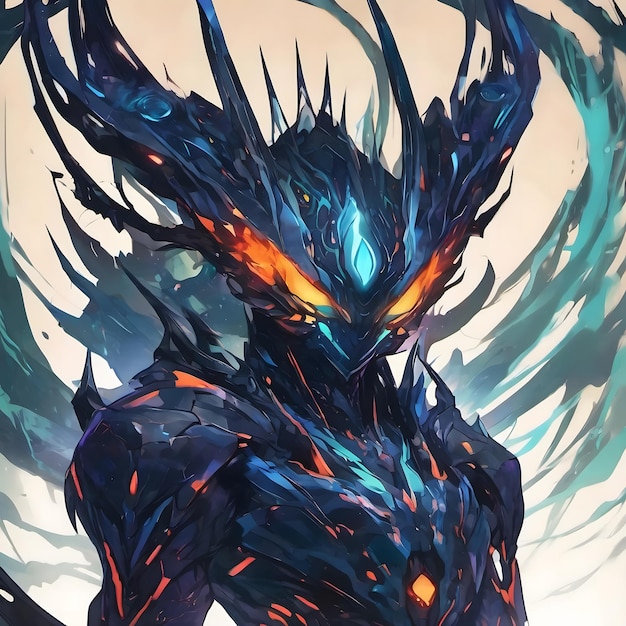 Foto un poster di un mostro con una faccia blu e un drago su di esso