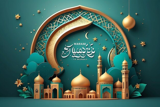 a poster for a mosque with a blue background and a mosque on the top