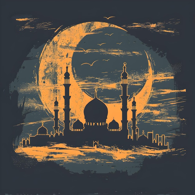 a poster for a mosque with a moon and a moon in the background