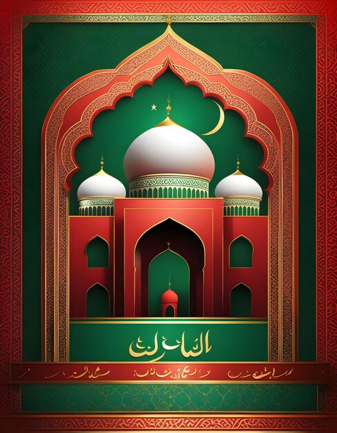 a poster for a mosque with a red and green background