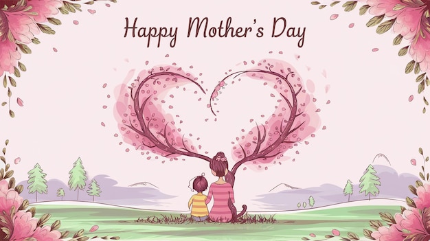 a poster for a mother and child with a heart shaped frame
