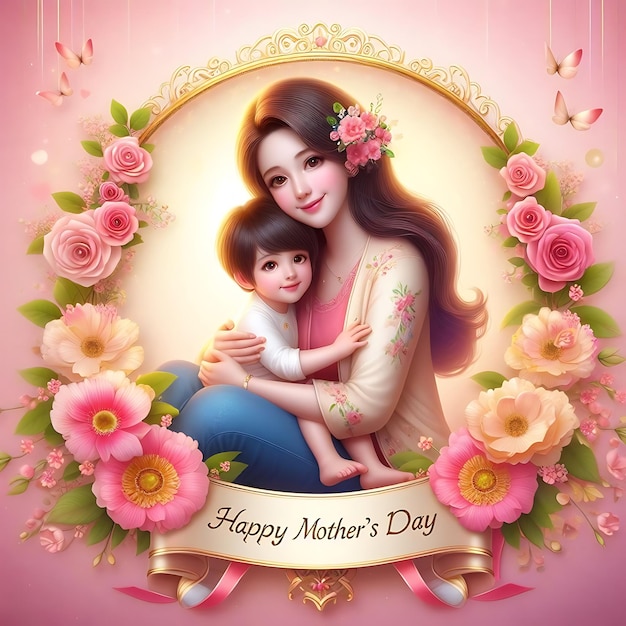 母と娘の花と母親と娘の写真のポスター