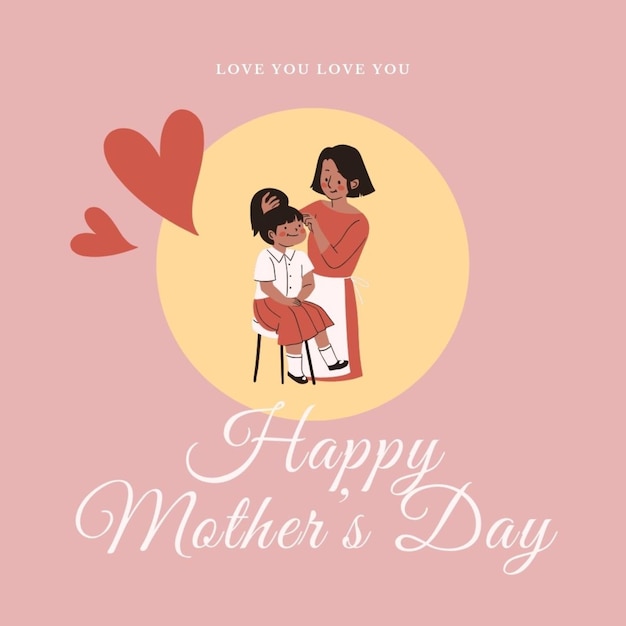 a poster for a mother and daughter with a pink background with a mother and her