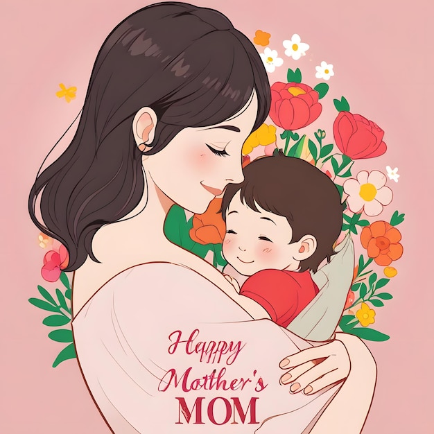 Photo a poster for a mother and her child with a pink background