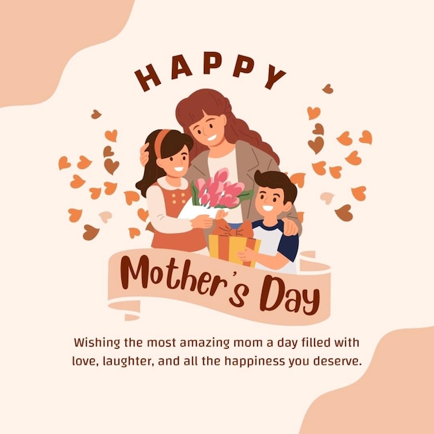 a poster for a mother and her children with a happy birthday card