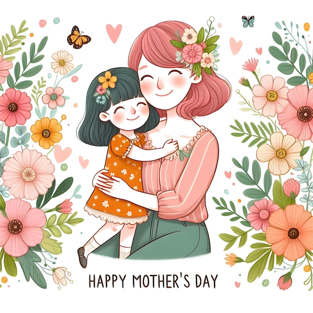 母と娘の花と蝶のポスター