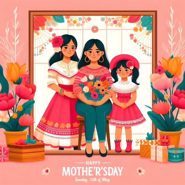 a poster for mothers day with a picture of a mother and her children