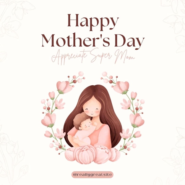 a poster for a mothers day with a picture of a mother and her day