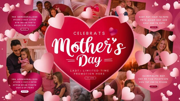 a poster for mothers day with a pink heart that sayshappy mothers day