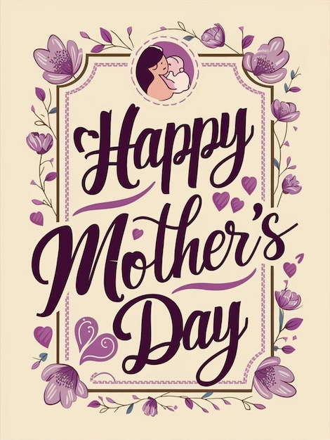 Photo a poster for mothers day with purple flowers and a womans face