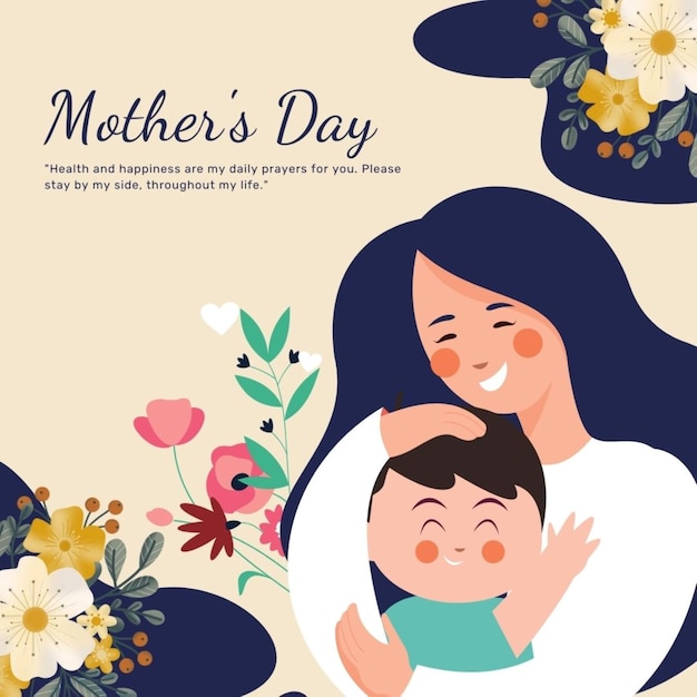 a poster for mothers day with a woman and baby