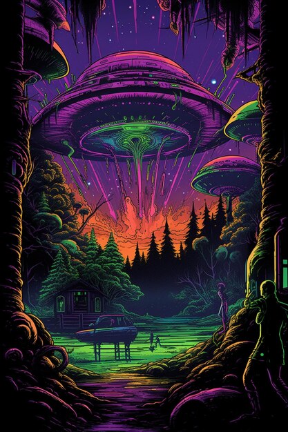 A poster for a movie called alien spaceships.