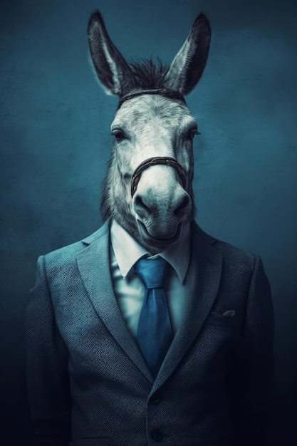 A poster for the movie donkey's head is shown in a suit and tie.