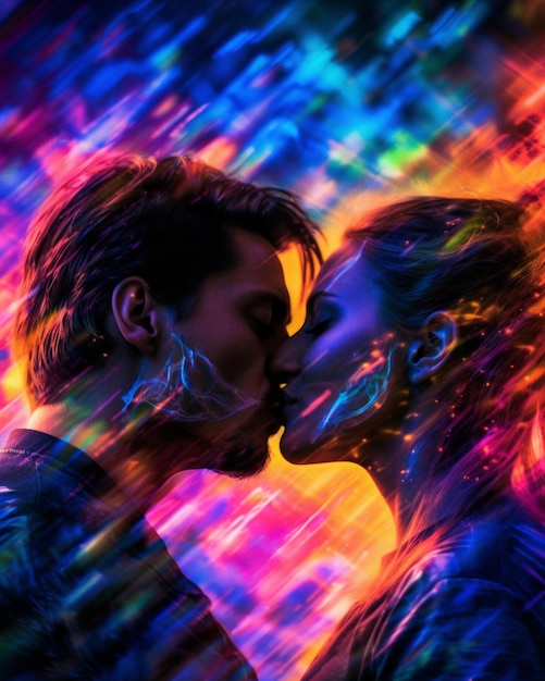 Generative AI illustration of smiling couple gay, LGBT concept, positive  and joyful. Neon club color background 26263568 Stock Photo at Vecteezy