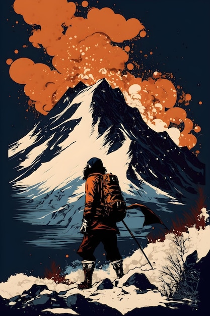A poster for the movie the mountain is covered in snow.